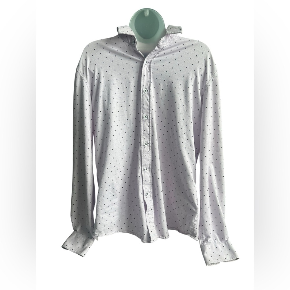 Men's Buttercloth Light Pink and Navy Print Long Sleeve Regular Fit Medium